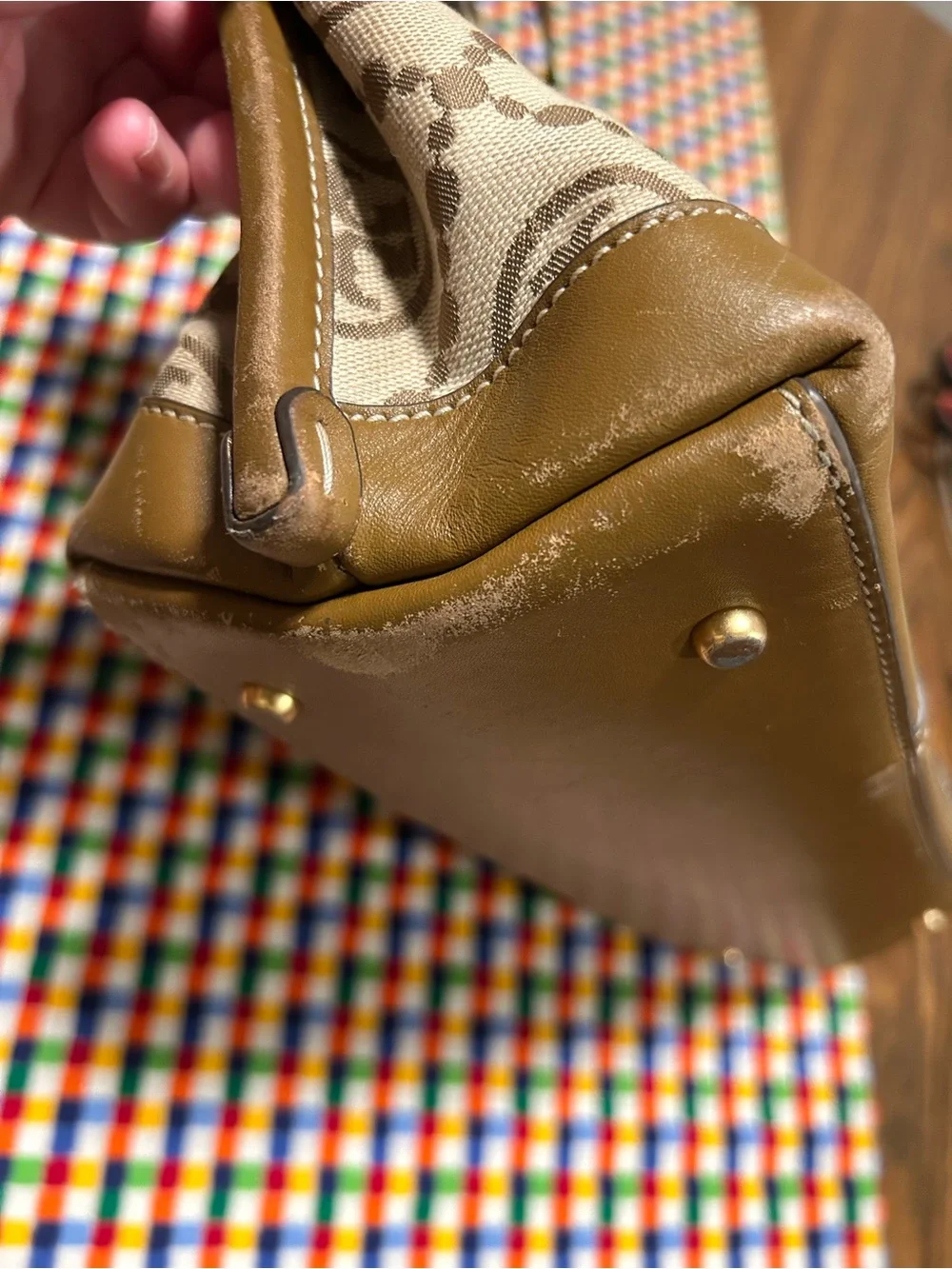 Tory Burch Tan/Beige Canvas Logo Triple-Compartment Perry Tote